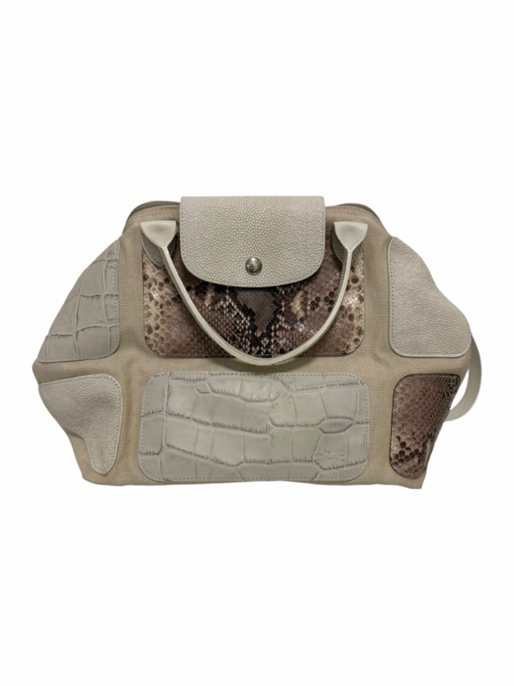 Longchamp Cream/Brown/Gray Mixed Materials Handbag